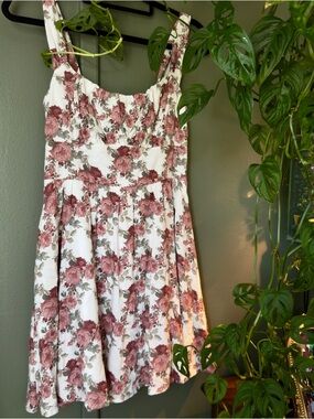 Altar’s State Floral Rose Print Sundress in White and Dusty Rose